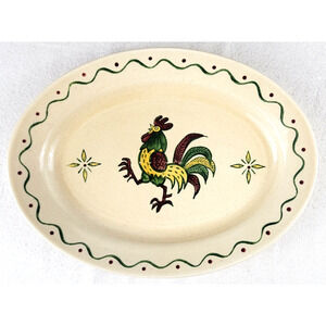 Vintage Metlox Poppytrail Green Rooster Oval Platter 13.5"